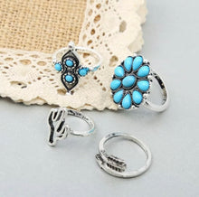 Load image into Gallery viewer, 9-Piece Ring Set, Turquoise, Cactus, Bohemian Boho Hippie Style Beach Jewelry