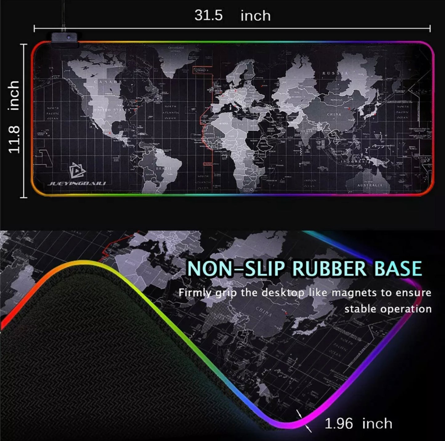 RGB Extra Large Gaming Mousepad WorldWide Map 31.5”X 12”