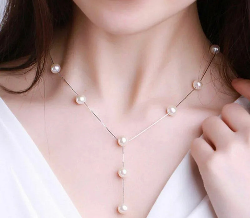 Elegant Pearl Necklace Earrings Bracelet Set
