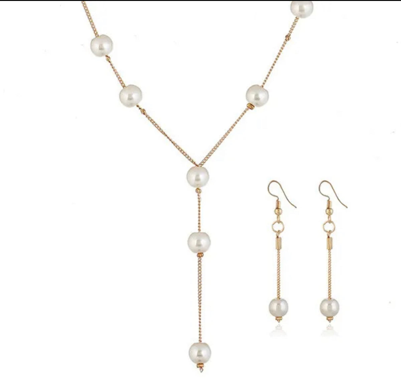 Elegant Pearl Necklace Earrings Bracelet Set