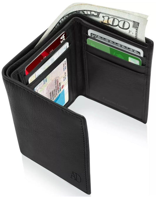 Real Leather Men’s Wallet Slim Trifold ID Window RFID Blocking