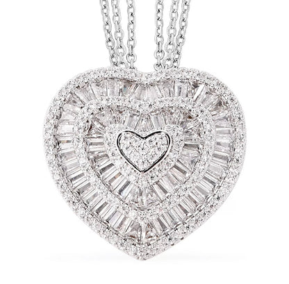 White Cubic Zirconia CZ Triple Strand Valentine Heart Chain Pendant