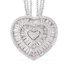 Load image into Gallery viewer, White Cubic Zirconia CZ Triple Strand Valentine Heart Chain Pendant Necklace 20&quot;