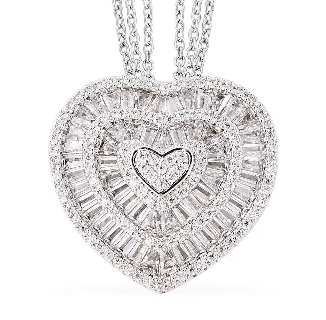 White Cubic Zirconia CZ Triple Strand Valentine Heart Chain Pendant Necklace 20