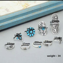 Load image into Gallery viewer, 9-Piece Ring Set, Turquoise, Cactus, Bohemian Boho Hippie Style Beach Jewelry