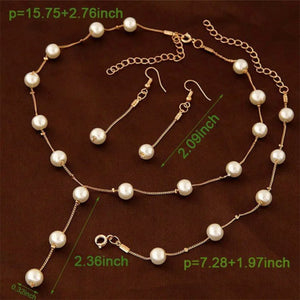 Elegant Pearl Necklace Earrings Bracelet Set