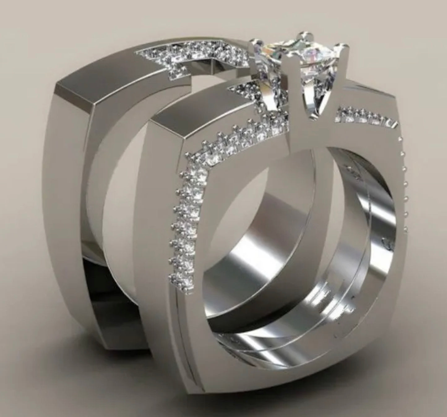 Zircon Stone Bridal Ring Set Crystal Silver Color