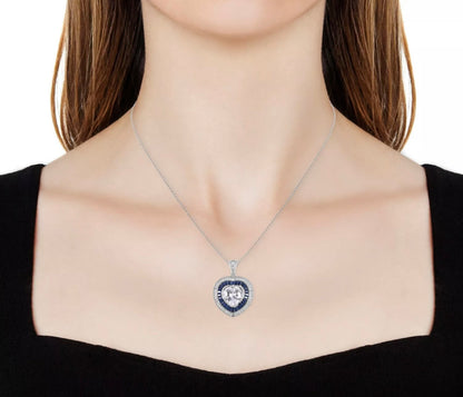 Heart Pendant Necklace White Blue Cubic Zirconia