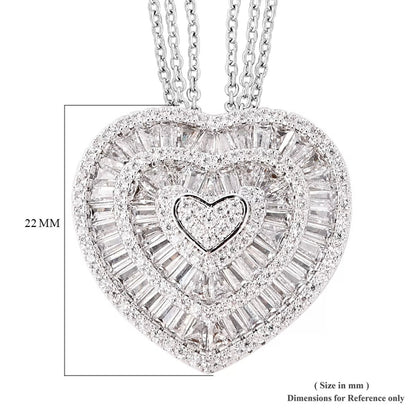 White Cubic Zirconia CZ Triple Strand Valentine Heart Chain Pendant