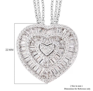 White Cubic Zirconia CZ Triple Strand Valentine Heart Chain Pendant Necklace 20"