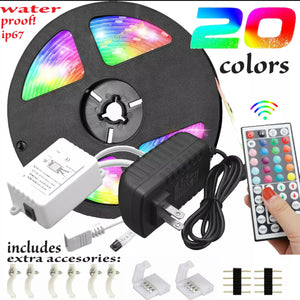 5M RGB 5050 Waterproof LED Strip light SMD 44 Key Remote 12V US