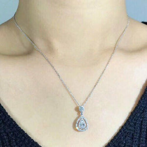 White Sapphire Shine Silver Necklace WaterDrop Pendant Wedding Jewelry