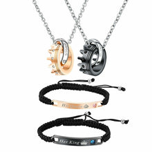 Load image into Gallery viewer, 4pcs Couples Jewelry Set Queen and King Bracelet &amp; Necklace