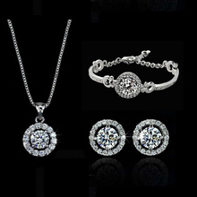 Load image into Gallery viewer, NEW 18k White Gold Plated Crystal Earrings Necklace Bracelet Jewelry Set