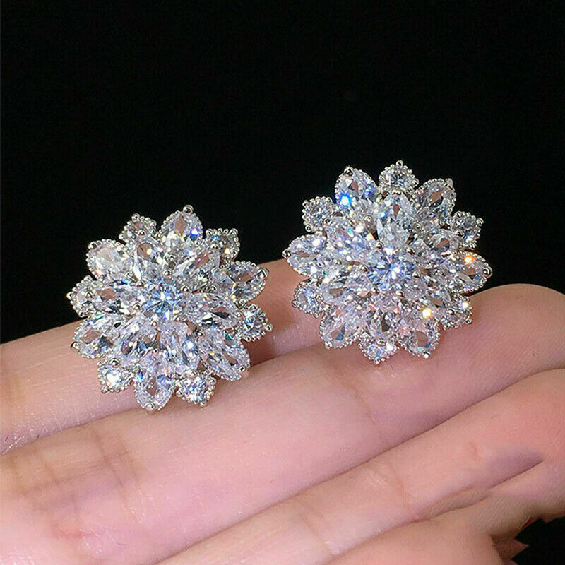 Gorgeous Stud Earrings Women Silver Wedding Jewelry Cubic Zircon A Pair/set