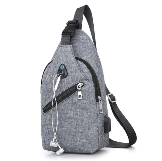 Mens Sling Chest Pack Nylon Shoulder Bag USB Charging Sports Crossbody Handbag