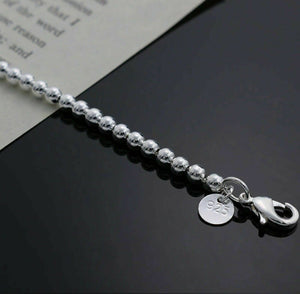 Womens 925 Sterling Silver Love Cuff Bead Ball Open Bangle Charm Bracelet