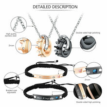 Load image into Gallery viewer, 4pcs Couples Jewelry Set Queen and King Bracelet &amp; Necklace