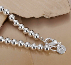 Womens 925 Sterling Silver Love Cuff Bead Ball Open Bangle Charm Bracelet