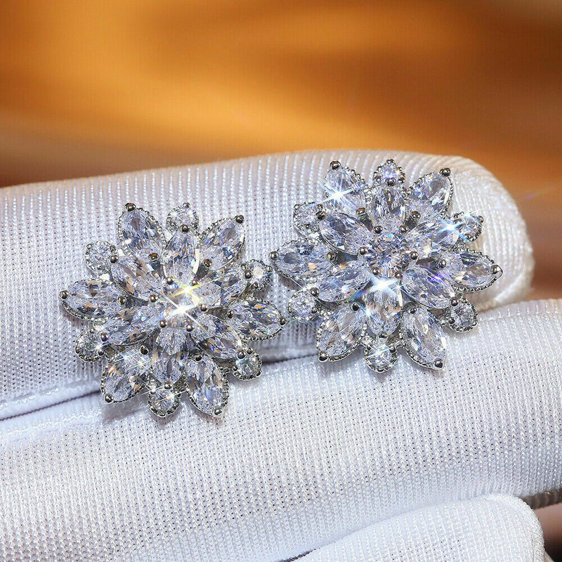 Gorgeous Stud Earrings Women 925 Silver Wedding Jewelry Cubic Zircon A Pair/set