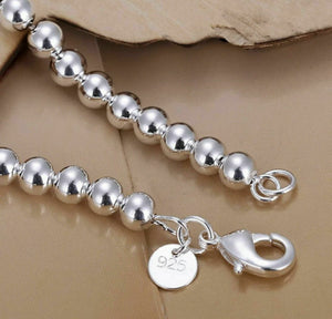 Womens 925 Sterling Silver Love Cuff Bead Ball Open Bangle Charm Bracelet