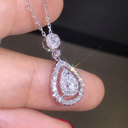 White Sapphire Shine Silver Necklace WaterDrop Pendant Wedding Jewelry