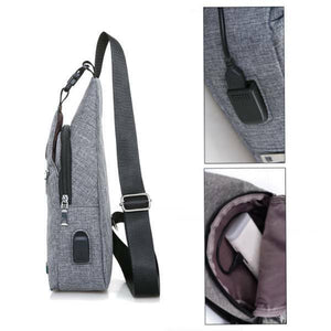 Mens Sling Chest Pack Nylon Shoulder Bag USB Charging Sports Crossbody Handbag