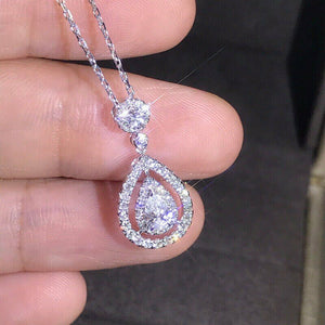 White Sapphire Shine Silver Necklace WaterDrop Pendant Wedding Jewelry