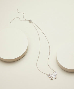 18K White Gold Plated Adjustable Crystal Butterfly Necklace