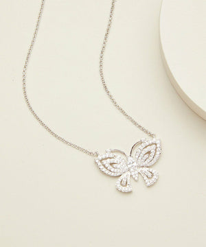 18K White Gold Plated Adjustable Crystal Butterfly Necklace