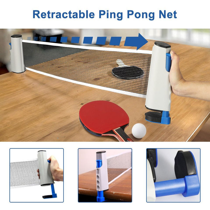 Portable Retractable Tennis Net Set 2 Ping Pong Paddles 4 Balls