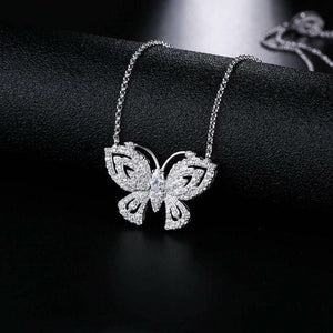 18K White Gold Plated Adjustable Crystal Butterfly Necklace