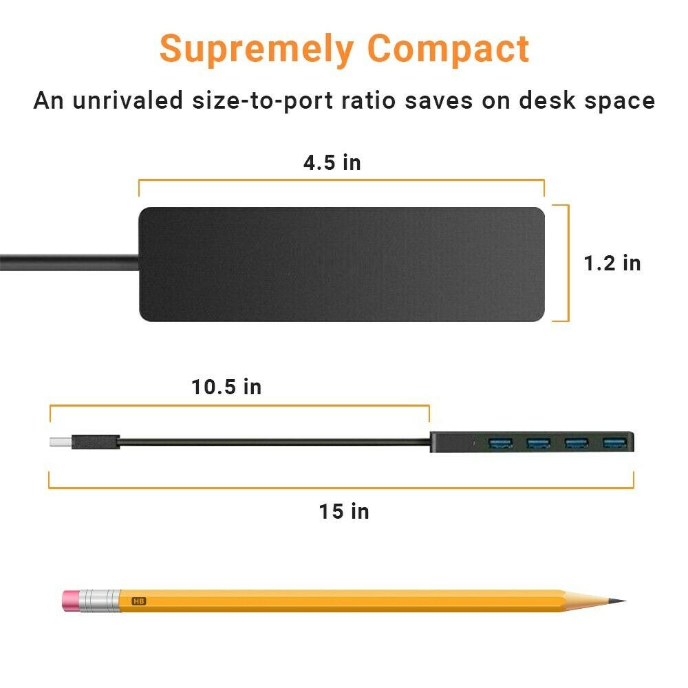 USB 3.0 Hub 4-Port Adapter Charger Data SLIM Super Speed PC Mac Laptop Desktop