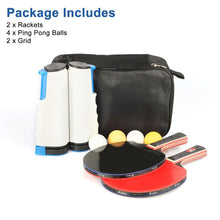 Load image into Gallery viewer, Portable Retractable Tennis Net Set 2 Ping Pong Paddles 4 Balls