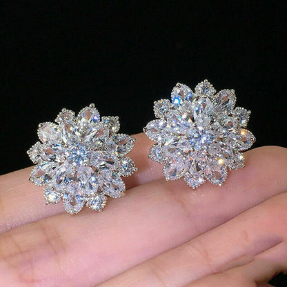 Gorgeous Stud Earrings Women 925 Silver Wedding Jewelry Cubic Zircon A Pair/set