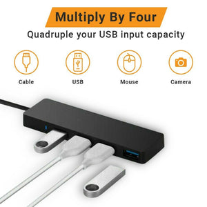 USB 3.0 Hub 4-Port Adapter Charger Data SLIM Super Speed PC Mac Laptop Desktop