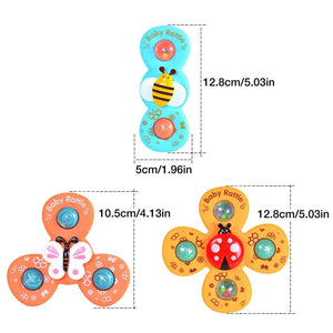 3x Suction Cup Spinner Toys Spinning Top Baby Bath Toys