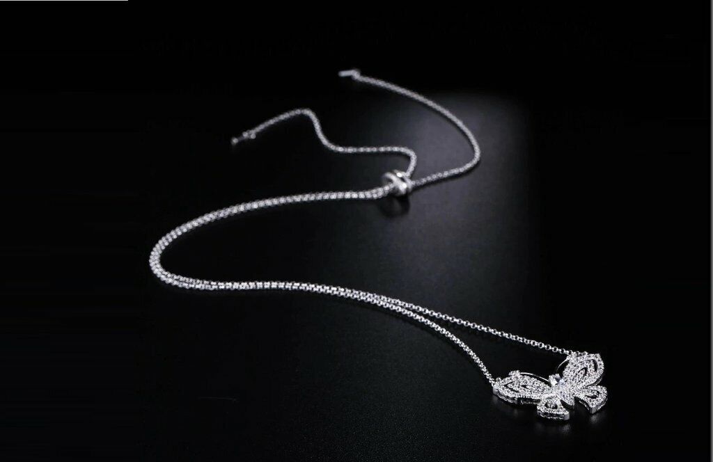 Swarovski 18K White Gold Plated Adjustable Crystal Butterfly Necklace