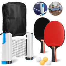 Load image into Gallery viewer, Portable Retractable Tennis Net Set 2 Ping Pong Paddles 4 Balls