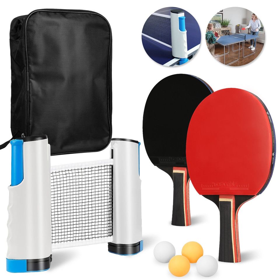 Portable Retractable Tennis Net Set 2 Ping Pong Paddles 4 Balls