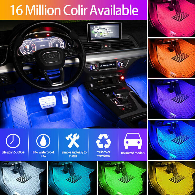 Car RGB 48 LED Light Strip Interior Atmosphere Neon Lamp Remote Control For Cars