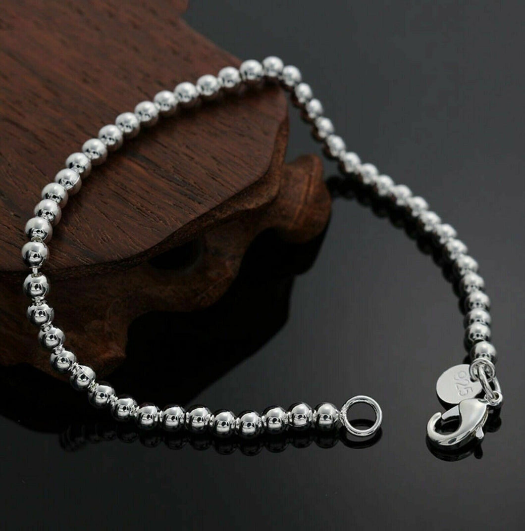 Womens 925 Sterling Silver Love Cuff Bead Ball Open Bangle Charm Bracelet