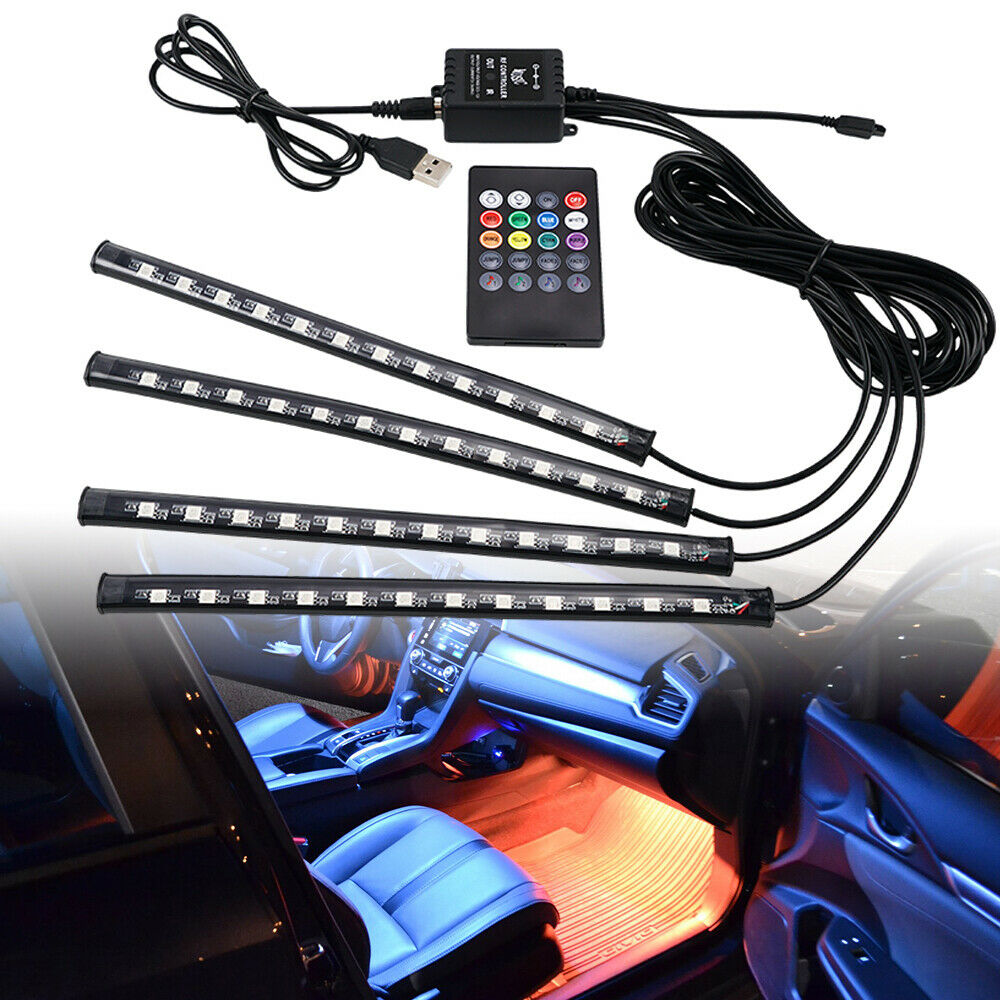 Car RGB 48 LED Light Strip Interior Atmosphere Neon Lamp Remote Control For Cars