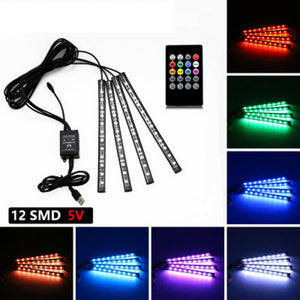 Car RGB 48 LED Light Strip Interior Atmosphere Neon Lamp Remote Control For Cars