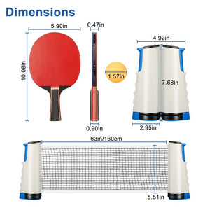 Portable Retractable Tennis Net Set 2 Ping Pong Paddles 4 Balls