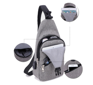 Mens Sling Chest Pack Nylon Shoulder Bag USB Charging Sports Crossbody Handbag