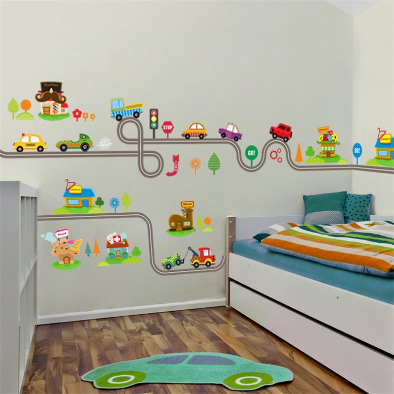 Kid’s Room Wall Stickers Cars Highway Track