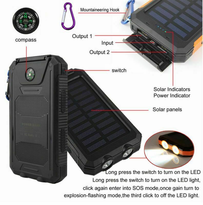 Waterproof Solar Power Bank phone charger HIGH CAPACITY charger